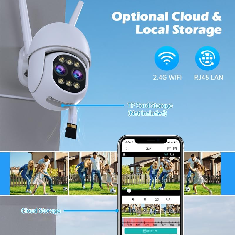 Miniatura 4 de Camcamp Cámara de seguridad de doble lente al aire libre, zoom híbrido 8X, visión nocturna a color, pantilt 355 cobertura, WiFi 2.4G