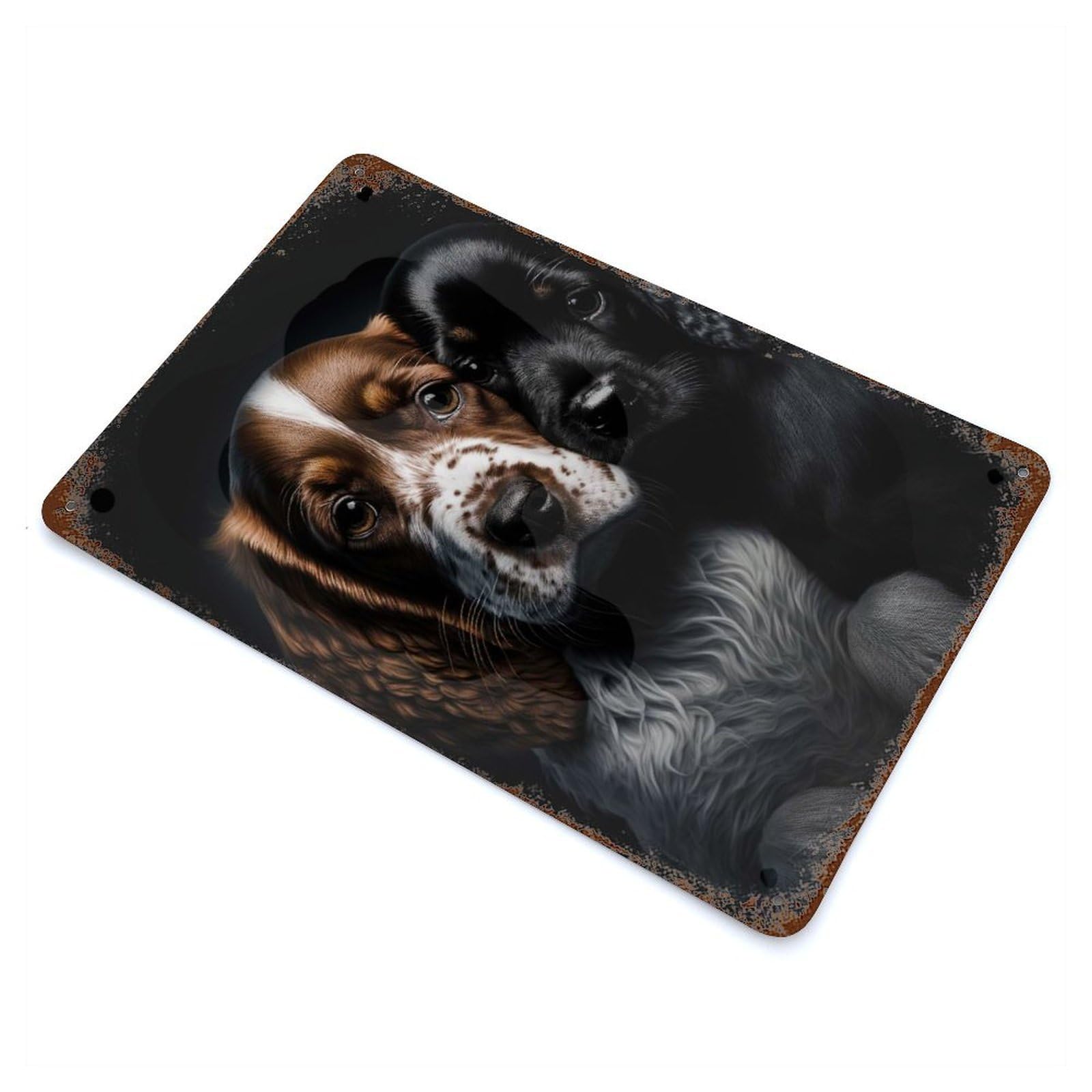 Aged Metal Wall Plaque with English Cocker Spaniel Duo Design 11.8"x7.9", for Garage, Bar And Workshop Decor, Rustic Home Decor