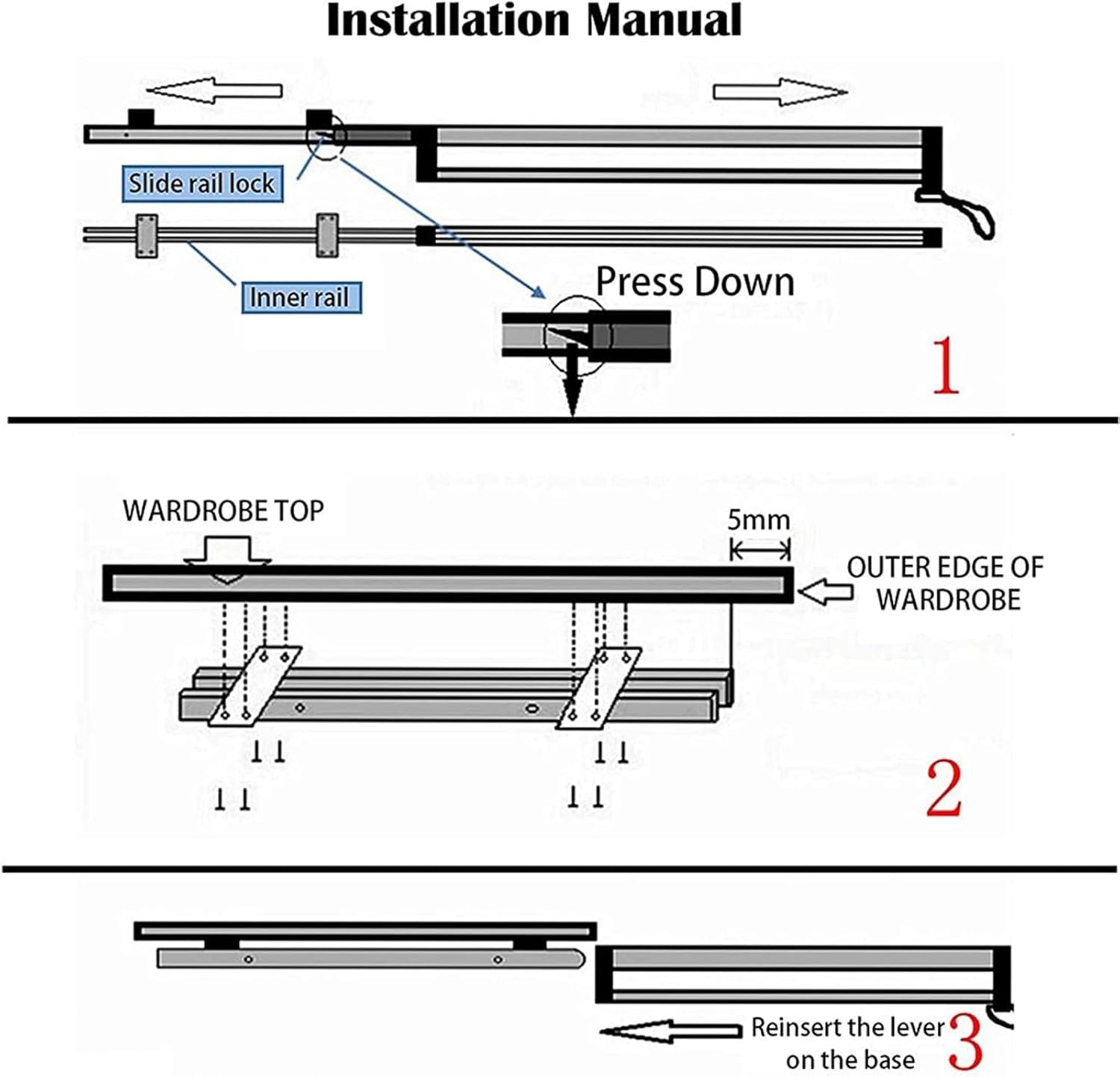 Extendable Pull Out Closet Rod - Wardrobe Pull-Out Trousers Rack, Extendable Clothes Rack for Wardrobe Walk-in Closet, Adjustable 30-60cm Clothes Rail, Metal Clothes Sliding Clothes Rail (Size : 300M