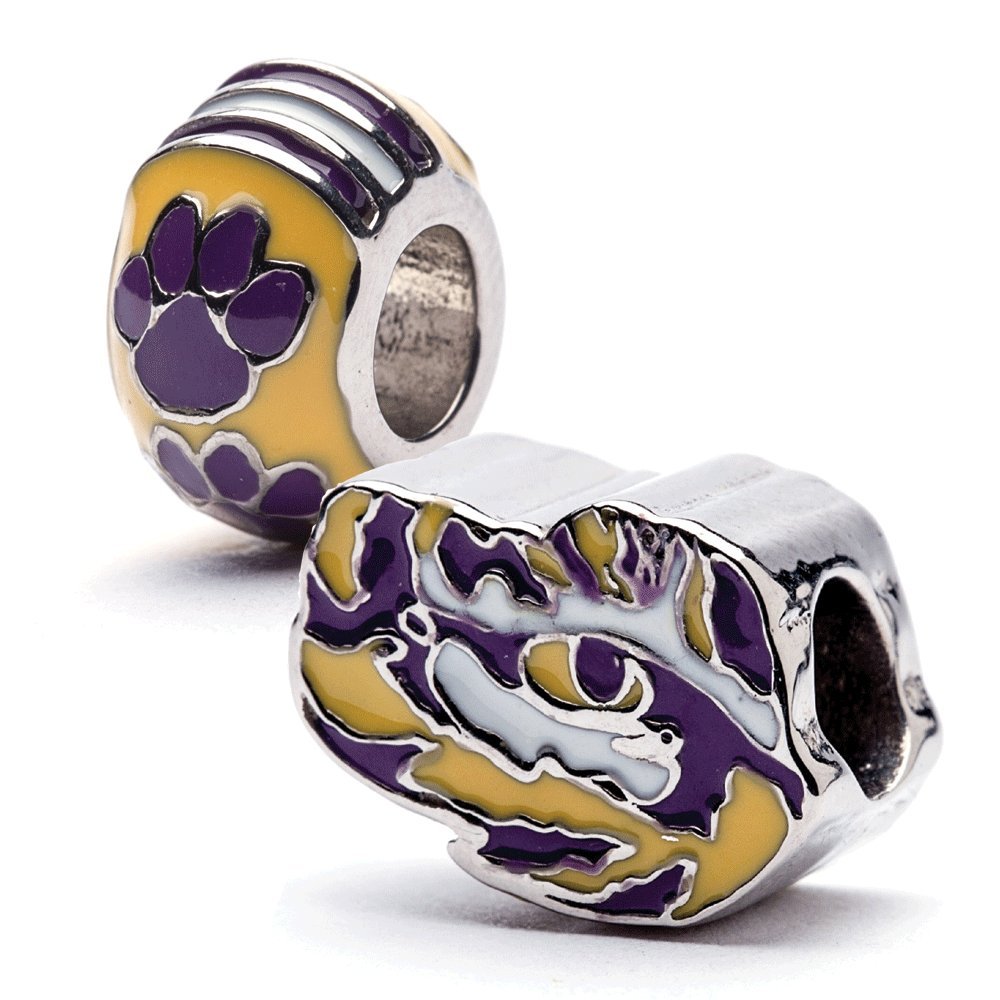 Stone ArmoryLouisiana State University Charm | LSU Tigers - Tiger Eye Bead and Tiger Paw Charm | Officially Licensed Louisiana State University Jewelry | LSU Gifts | LSU Football | Stainless Steel