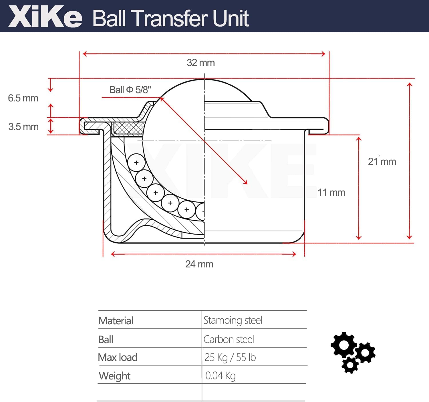 XiKe Ball Transfer Unit, 5/8 Inch Ball, Steel Housing, 16 Pack