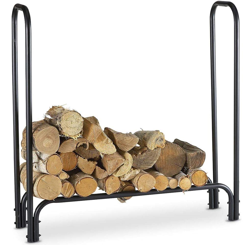 BAKAJI Soporte para leña con estructura tubular de metal, para interior y exterior, para casa, jardín, chimenea, chimenea, estufa, diseño moderno (120 x 120 x 35 cm)