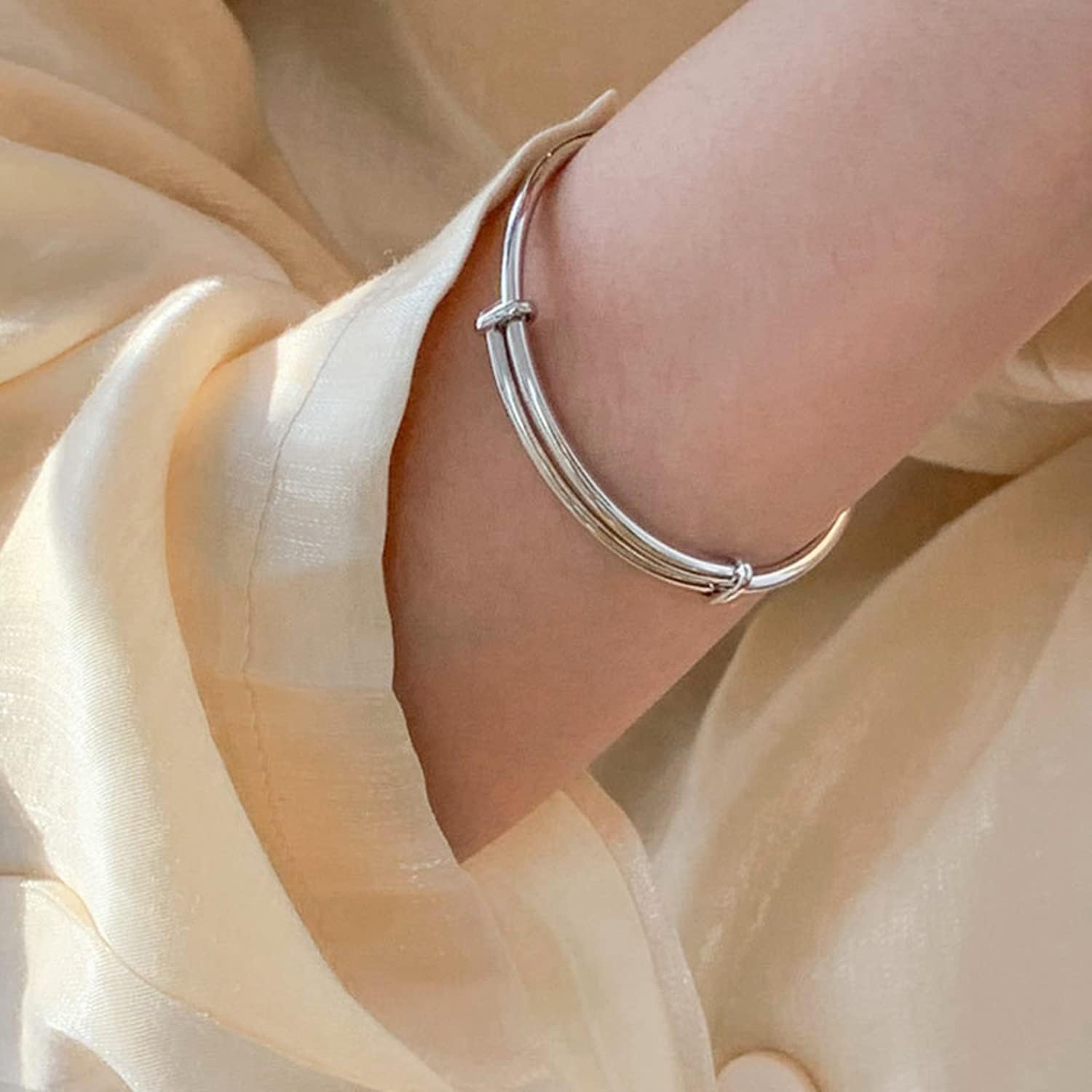 Solid 925 Sterling Silver Bracelets for Women Simple Adjustable Bangle Bracelet - Image 5