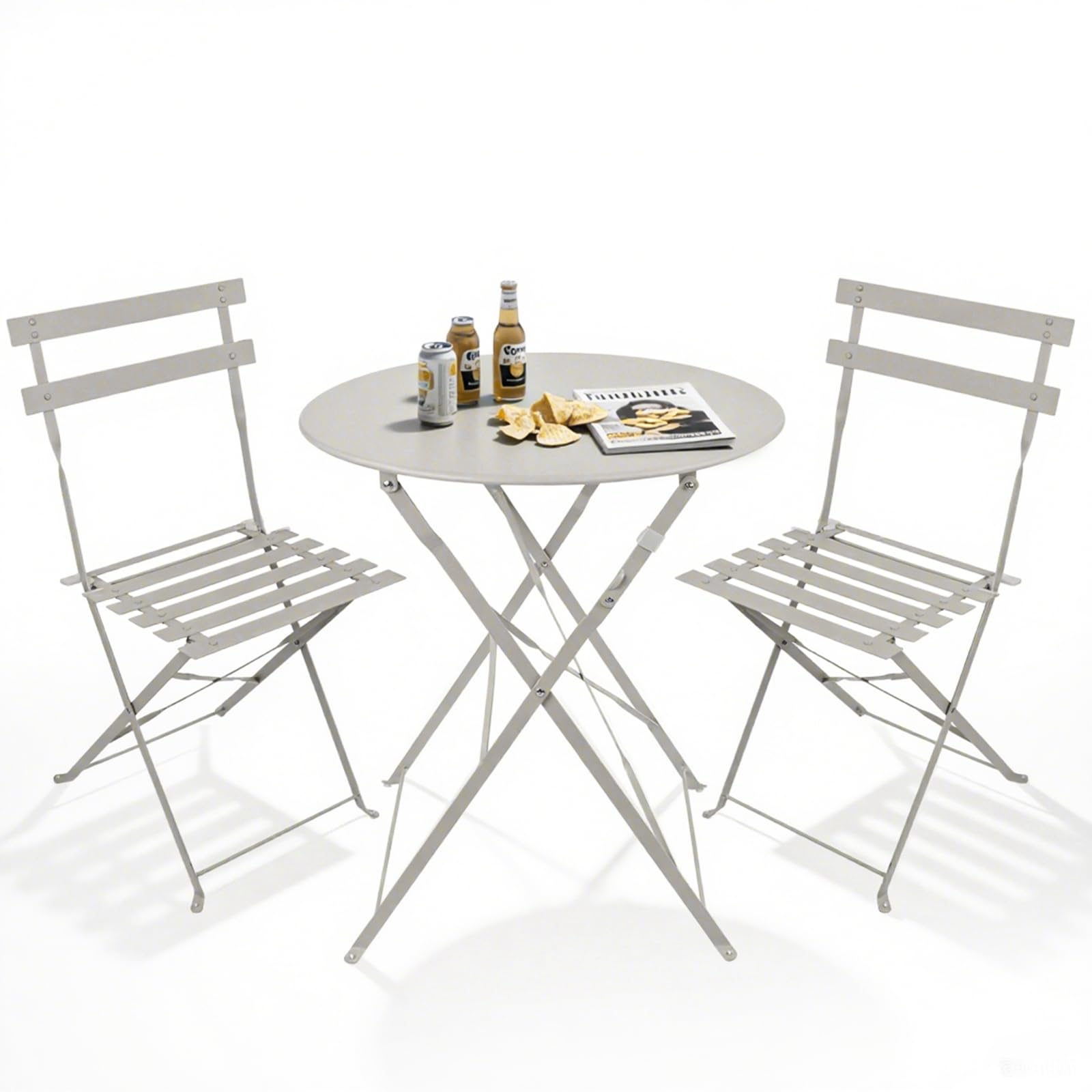 MOF Bistro Sets for 2 for Garden, Outdoor Table and Chairs for Patio, Balcony, Garden - Foldable & Compact Bistro Set Outdoor Furniture (Grey)