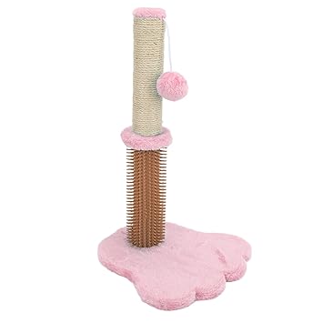 Cat Sisal Rope Scratch Post, Cat Scratching Post Meet The Nature 48cm / 19in Height with Interactive Plush Ball for Indoor Cat Claw Bottom Cat Post-Pink