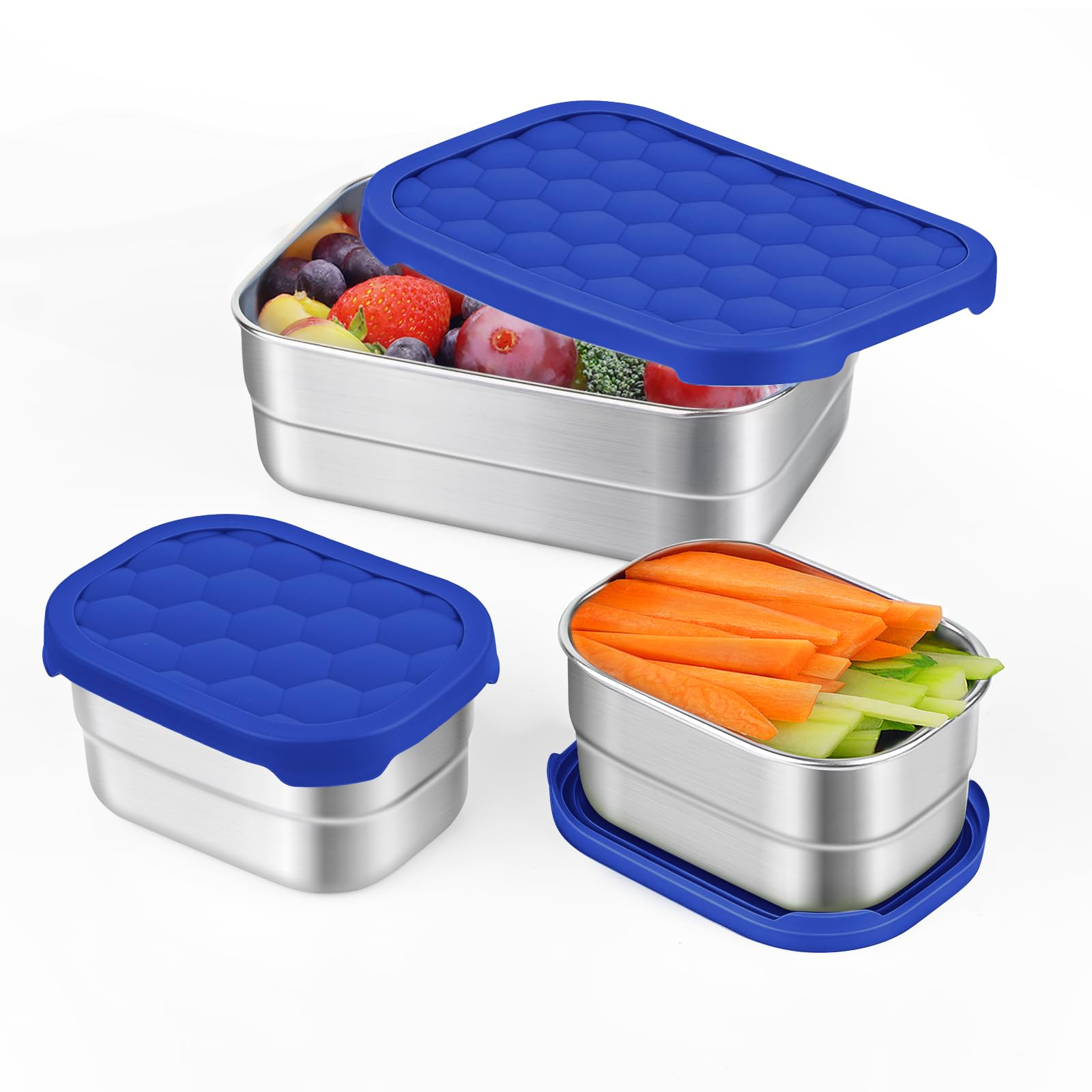 Tanjiae 3 CUP+1 CUP Stainless Steel Lunch Snack Containers Set | Leak Proof 304 Stainless Steel Food Containers with Silicone Lids - Perfect Metal Lunch Box for Home and Travel (25oz+8oz*2)