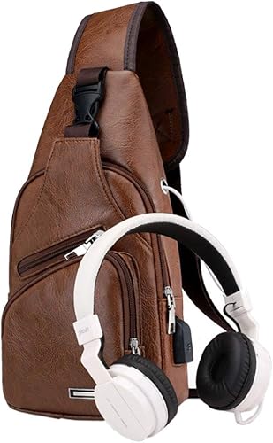 Miniatura 4 de Mochila estilo bandolera de piel para hombres y mujeres, bandolera de hombro, al pecho, mochila de uso diario para viajes, al aire libre,