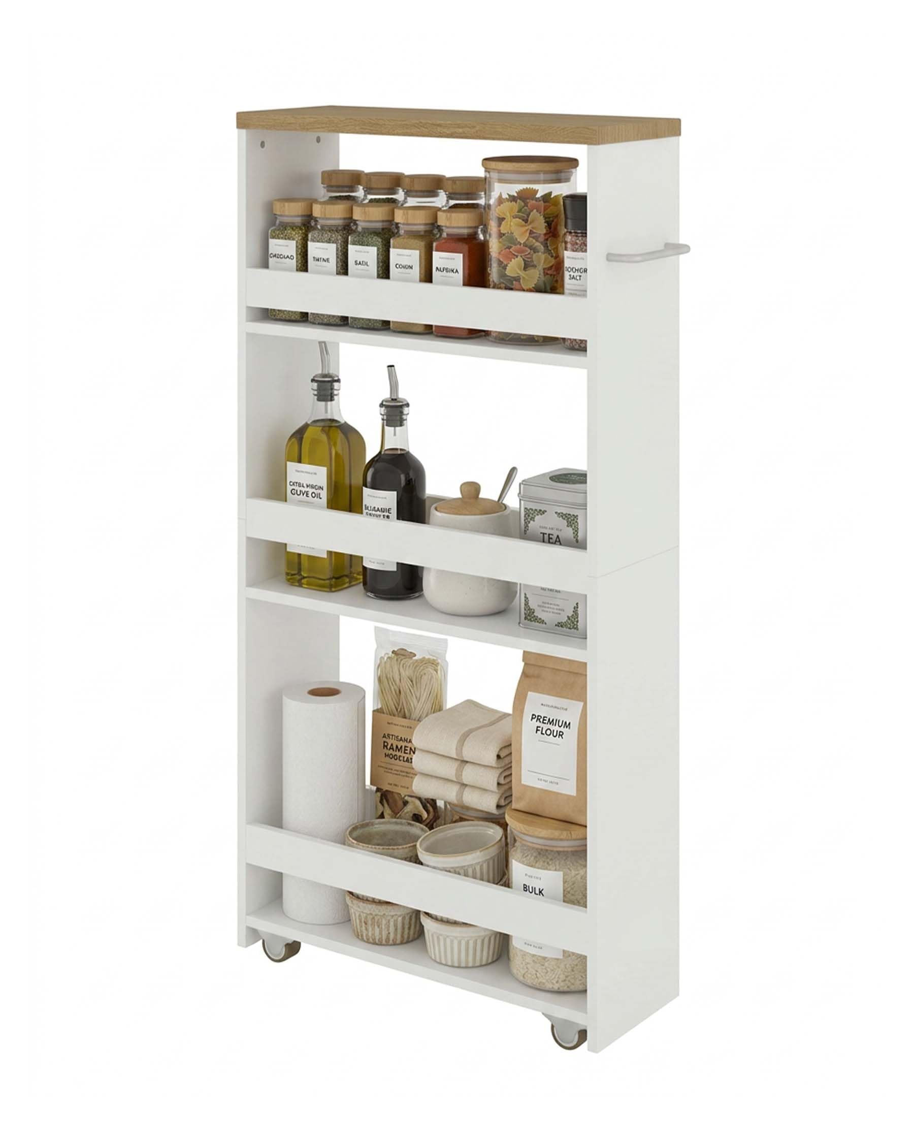 Chariot de Rangement étroit avec roulettes Blanc 40 x 14 x 80 cm pour Salle de Bain et Cuisine étagère Cuisine Salle de Bain Organisateur Meuble de Rangement 3 Niveaux Espace étroit