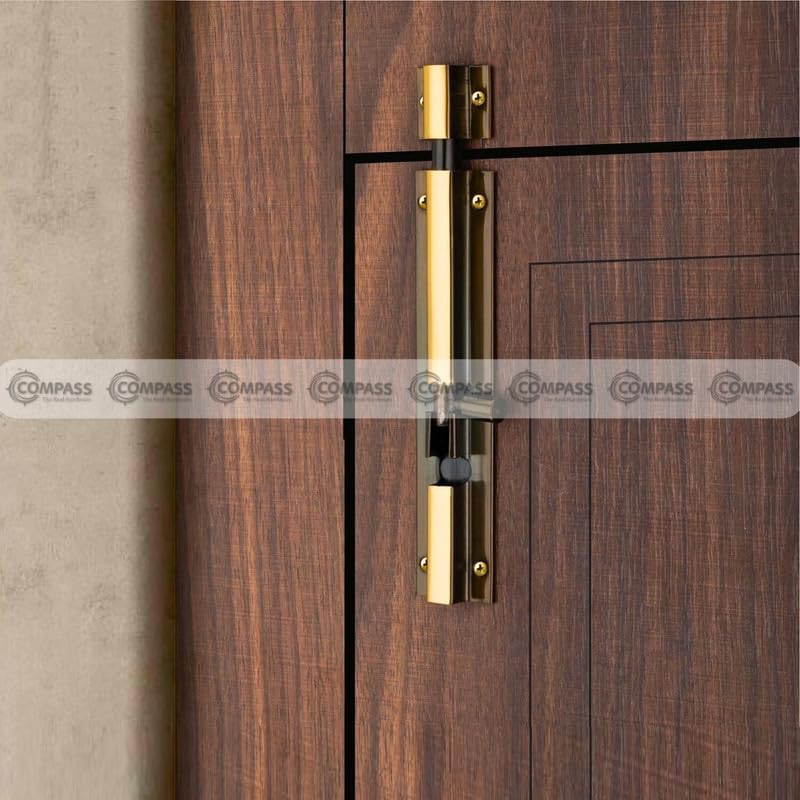 Image of COMPASS Flower Stainless Steel Heavy Single Door Fitting Accessories Full Set /Kit (1 Aldrop, 1 Latch, 2 Handles, 1 Tower Bolt and 1 Door Stopper | 10 inch | Vintage Finish