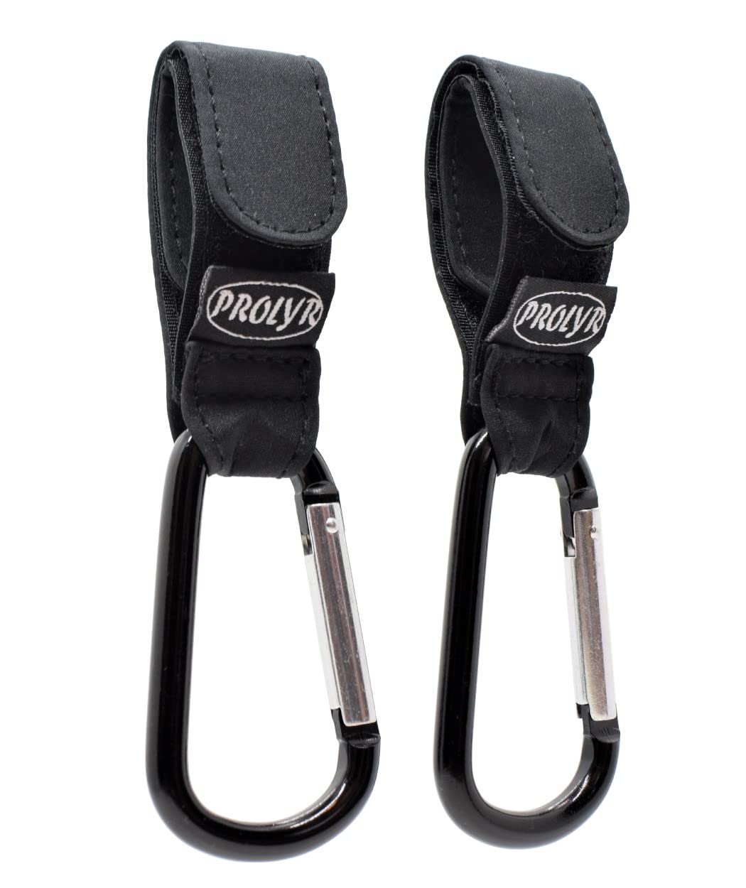 Prolyr Gancho aluminio silla paseo carrito bebé – Pack 2, Colgador bolsas, bolsos, mochilas, etc., Multiusos, Ajuste universal e Instalación en segundos (Negro).