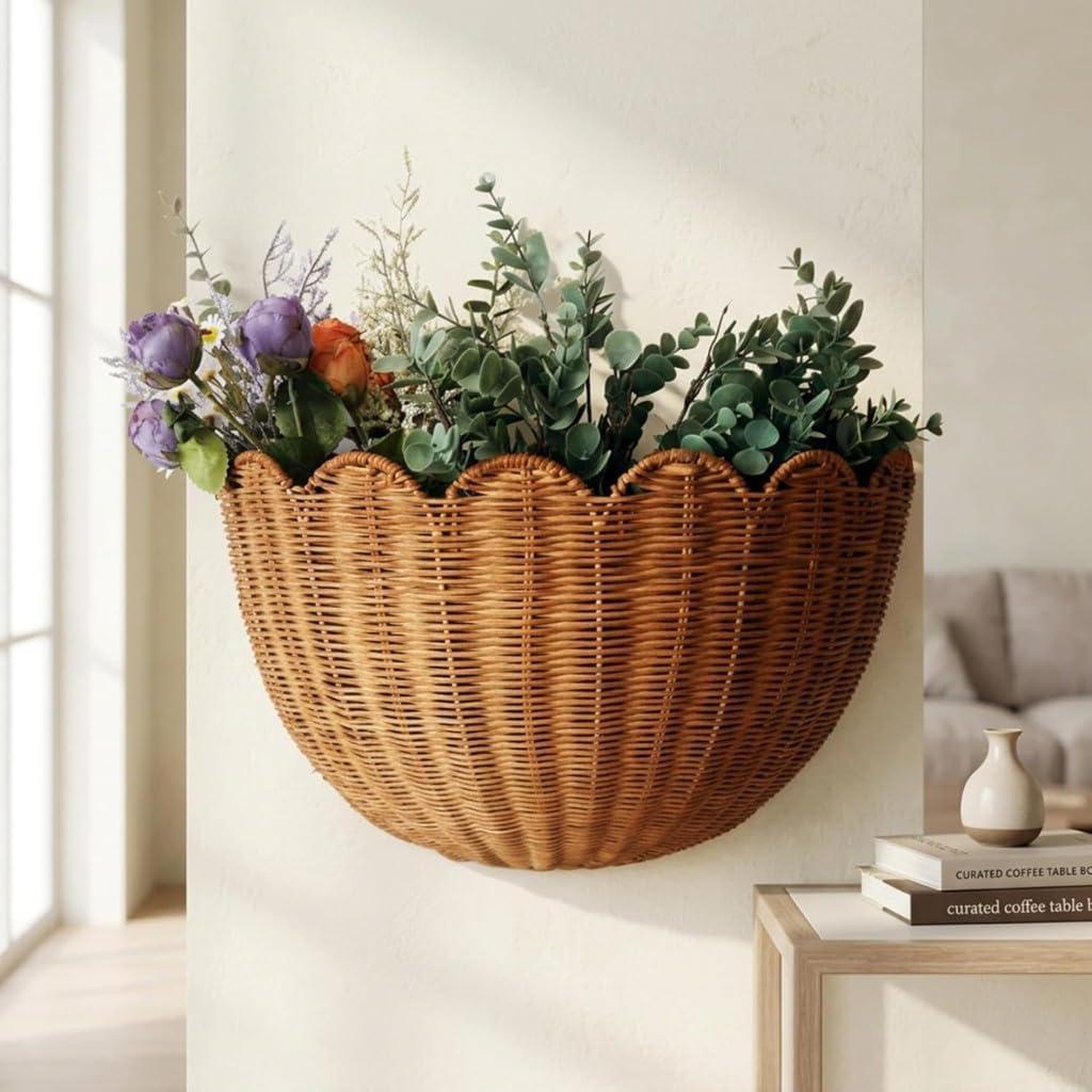 Cesta Colgante Ratán Tejida a Mano para Frutas Solución Pared Rústica