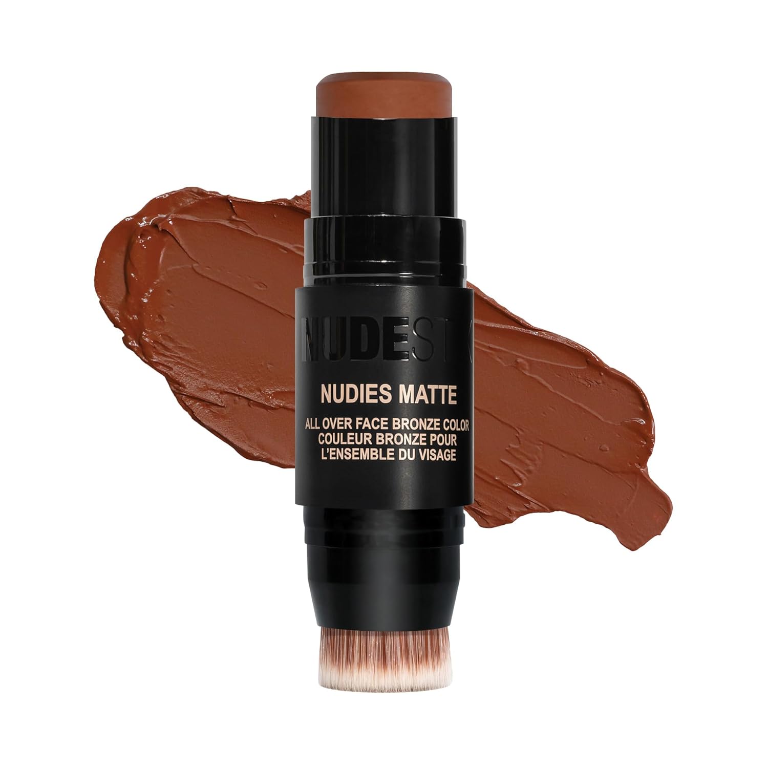 Nudestix Nudies Bronze All Over Matte Bronzing Stick – 3-in-1 Cream Bronzer for Cheeks, Eyes & Lips with Built-In Brush | Natural Contour & Sun-Kissed Glow