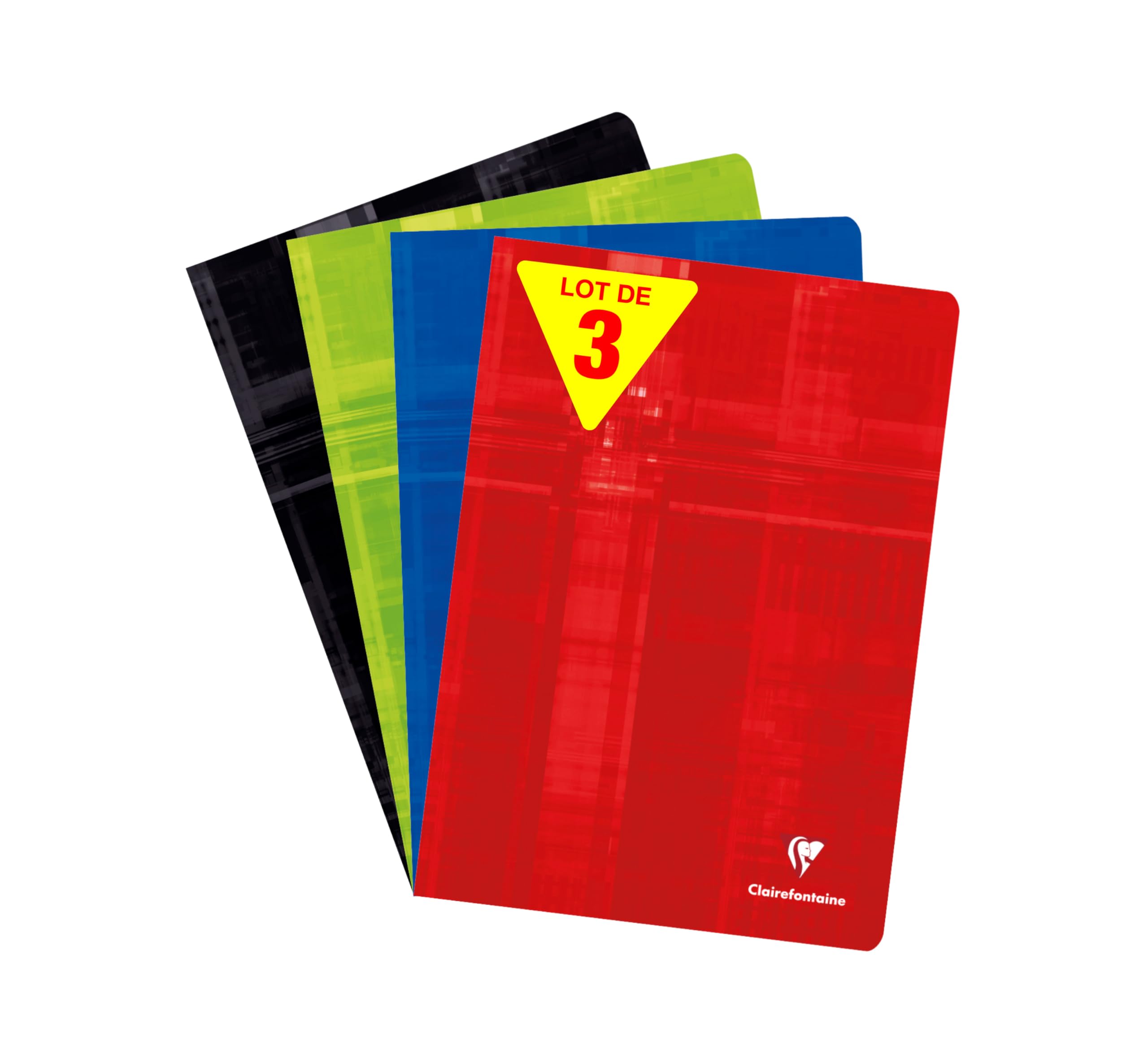 Lot De 3 Cahiers Agrafés Clairefontaine A4 21x29,7 Cm - 96 Pages Grands Carreaux - Papier Blanc 90g - Couverture Pelliculée - Couleurs Assorties