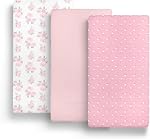 The Peanutshell 3-Pack Feuilles de papier peint ajustées - Doucement & Bébé fille respirante Mini Feuilles de crèche, Matelas de jeu Pack N, Convient aux matelas de jeu Playard standard - Roses roses & Mélangée