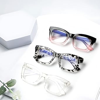 3 Pack Reading Glasses Women's Blue Light Filter Glasses Spring Hinges Computer Glasses Oversized Square Reading Glasses