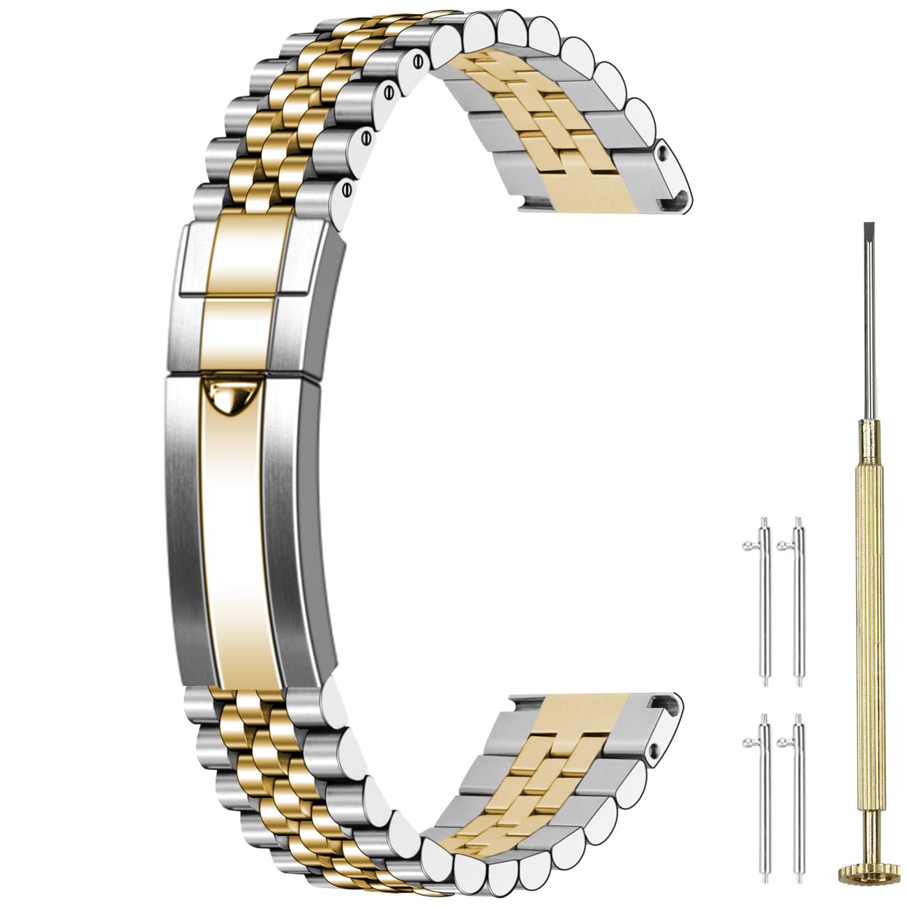 Juntan Roestvrijstalen Horlogebanden 20 mm 22 mm Taperende Metalen Horlogeband Solid Schroef in Zilver en Zwart Armband met Klassieke Duikgesp voor Mannen Vrouwen, 22mm, Roestvrij staal, Geen