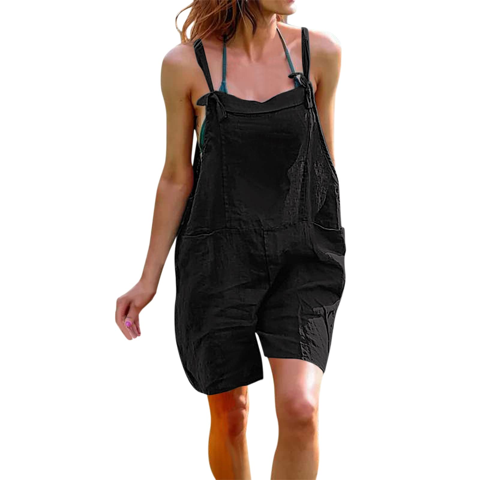 Sunnyuk Mono Mujer Verano Casuales Jumpsuits Talla Grande Peto Sin Mangas Pantalones Anchos de Rectos Playsuit Fiesta de Noche Elegante Largo 2023 Monos de Vestir Verano Mono Color Sólido