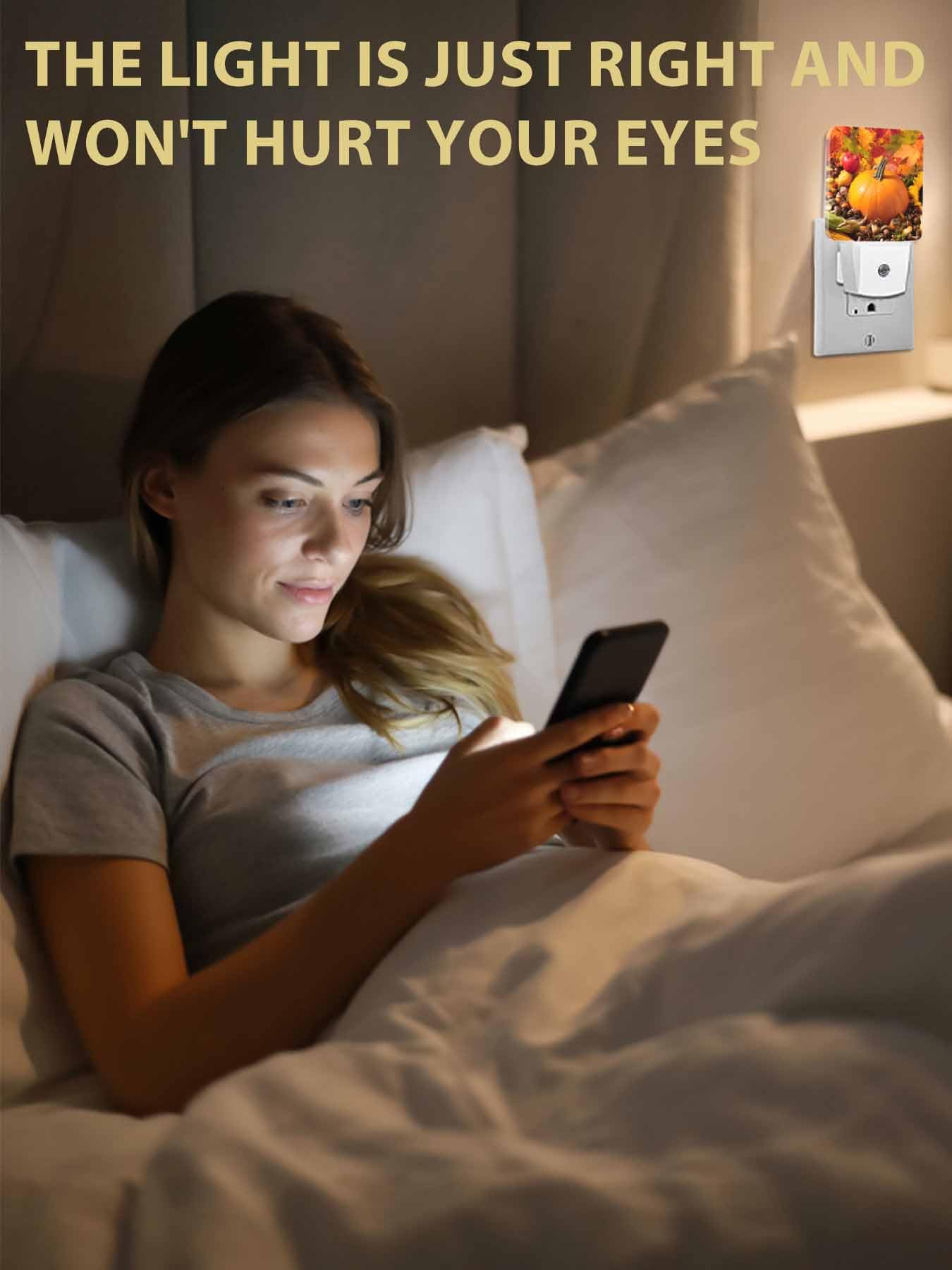 T H XHome Plug-in LED Night Light Lamp Sensor-Autumn Leaves Happy Thanksgiving Pumpkin Yellow Fall Themed Automatic Dimmable — view 6