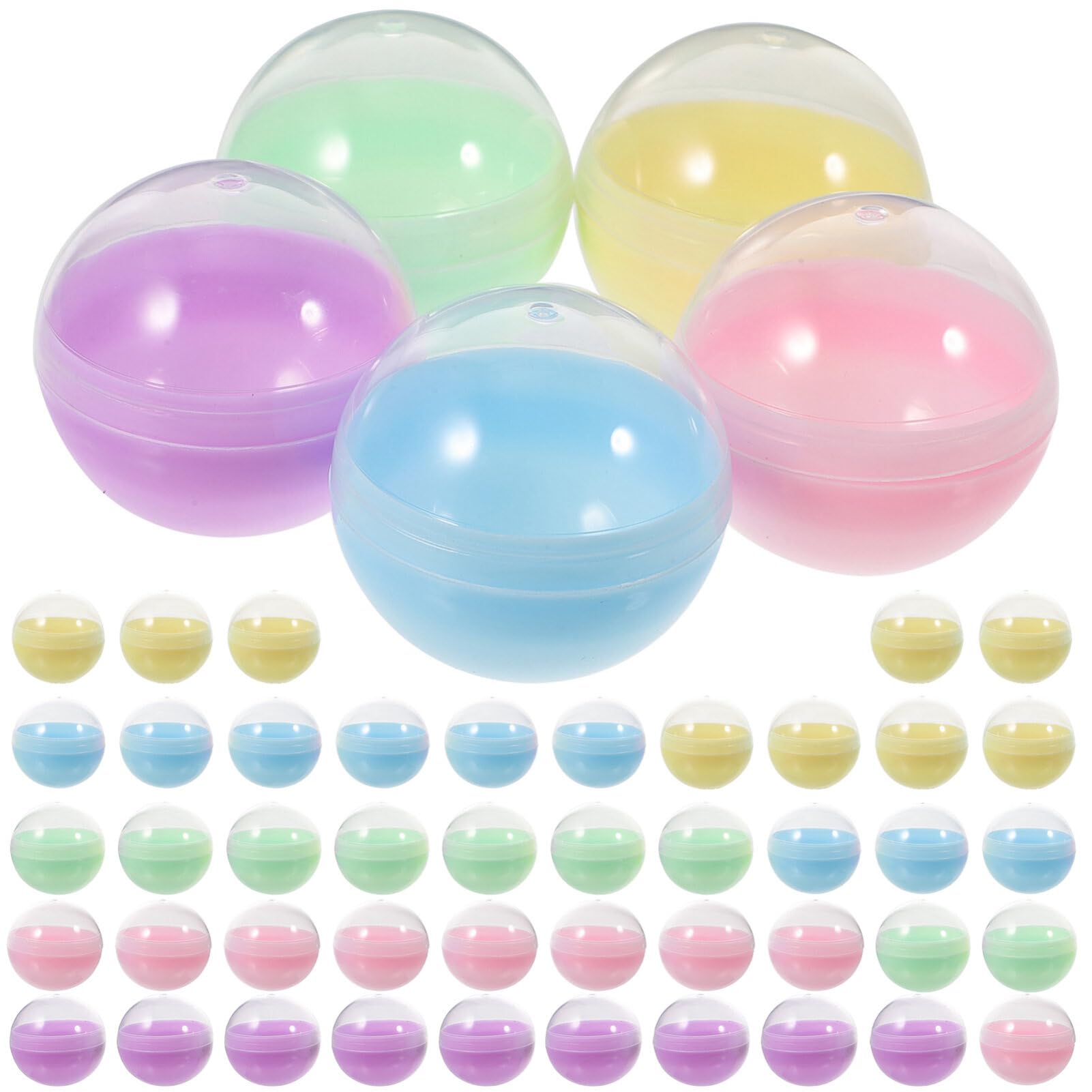 SEWACC 50Pcs 2In Round Transparent Macaron Colour Plastic Gumball Containers for Diy Crafts Party Favors and Vending Balls
