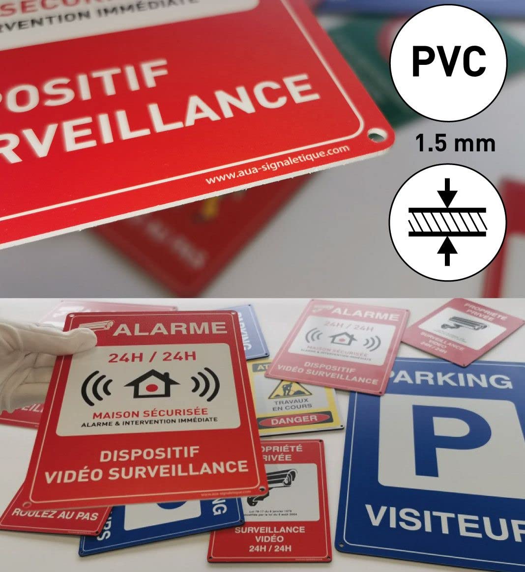 Autocollant Alarme Maison AUA SIGNALETIQUE - Panneau Prépercé (4 Trous) Avec Angles Arrondis - PVC Rigide 1.5 Mm - (420 X 300 Mm, Attention Sortie De Véhicules Panneau Propriété Privée