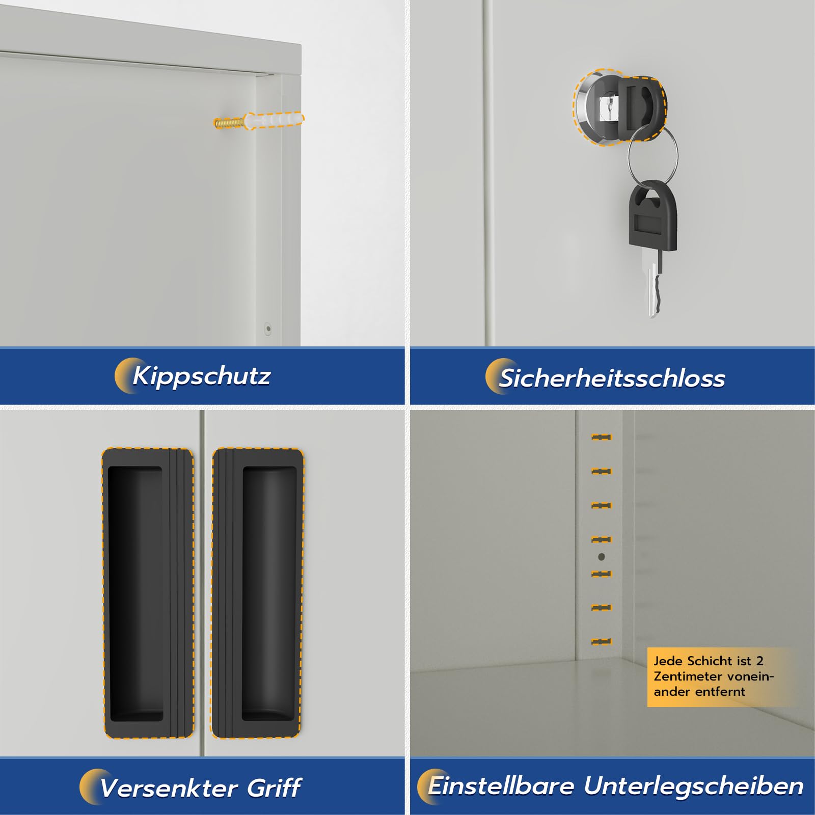YOUDENOVA Aktenschrank,90 x 90 x 40 Metall Aktenschrank Abschließbar mit 2 Türen,Mehrzweckschrank mit 3 Ebenen,Weiß Mehrzweckschrank mit verstellbare Ablagen