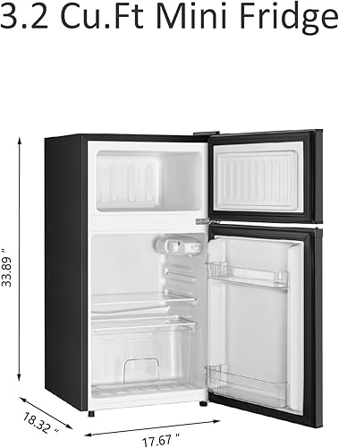 Miniatura 5 de Mini refrigerador con congelador, 3.2 pies cúbicos, mini refrigerador compacto de 2 puertas con congelador separado para dormitorio, oficina,