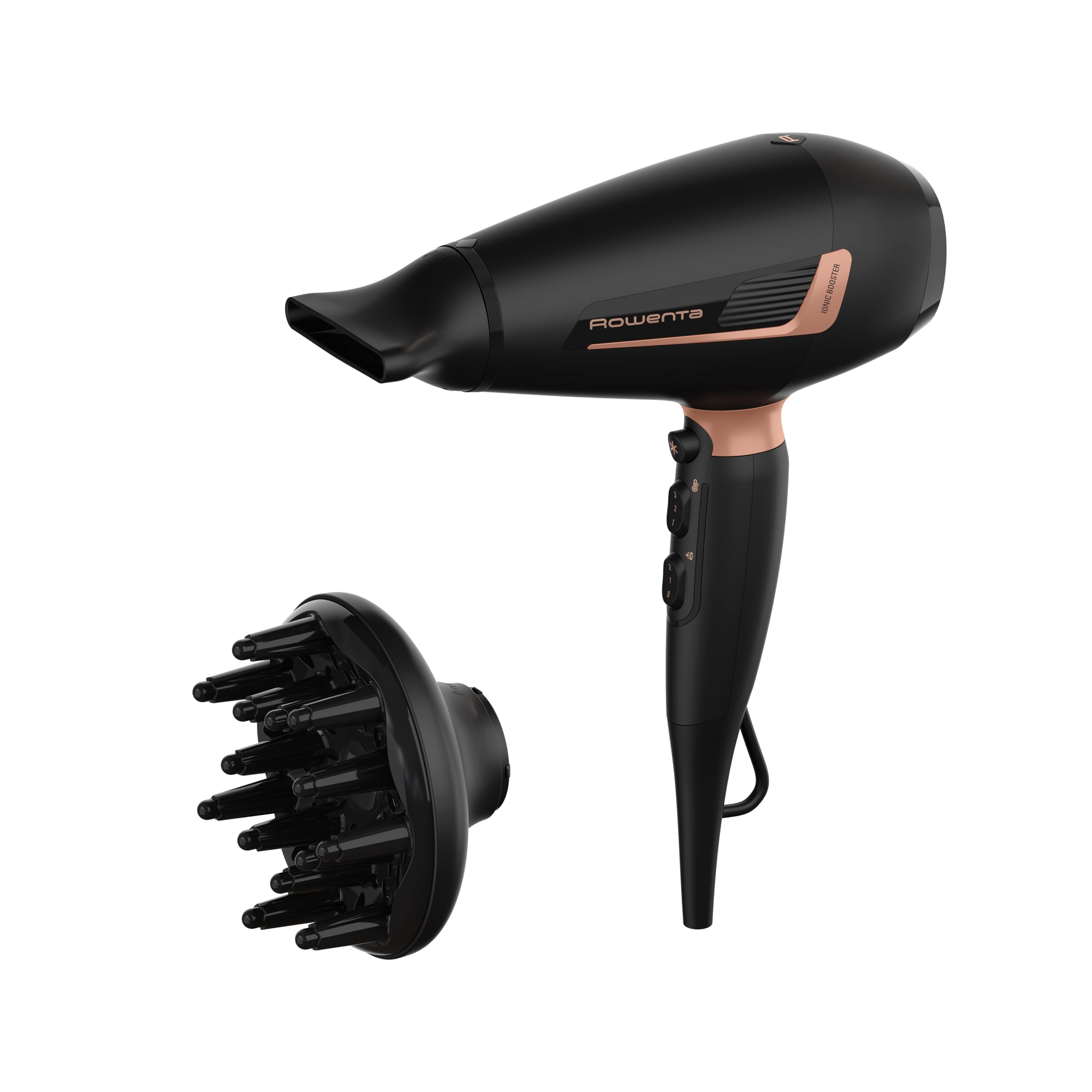 Rowenta Pro Expert Haartrockner, 2200-Watt-Pro-AC-Motor, besonders schnelle Trocknung, Ionen-Booster-Technologie, vielseitiges Zubehör, einfach zu bedienen, Kaltstufe, Schwarz/Roségold, CV8830F0
