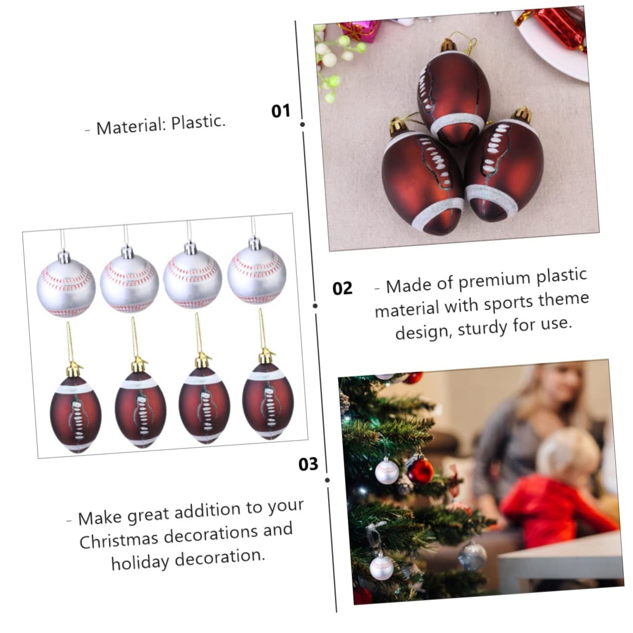 Ciieeo 3juegos Colgantes Navideñas para Al Deporte Adornos De Navidad Forma De De Béisbol y Fútbol Americano y Decoración del Árbol