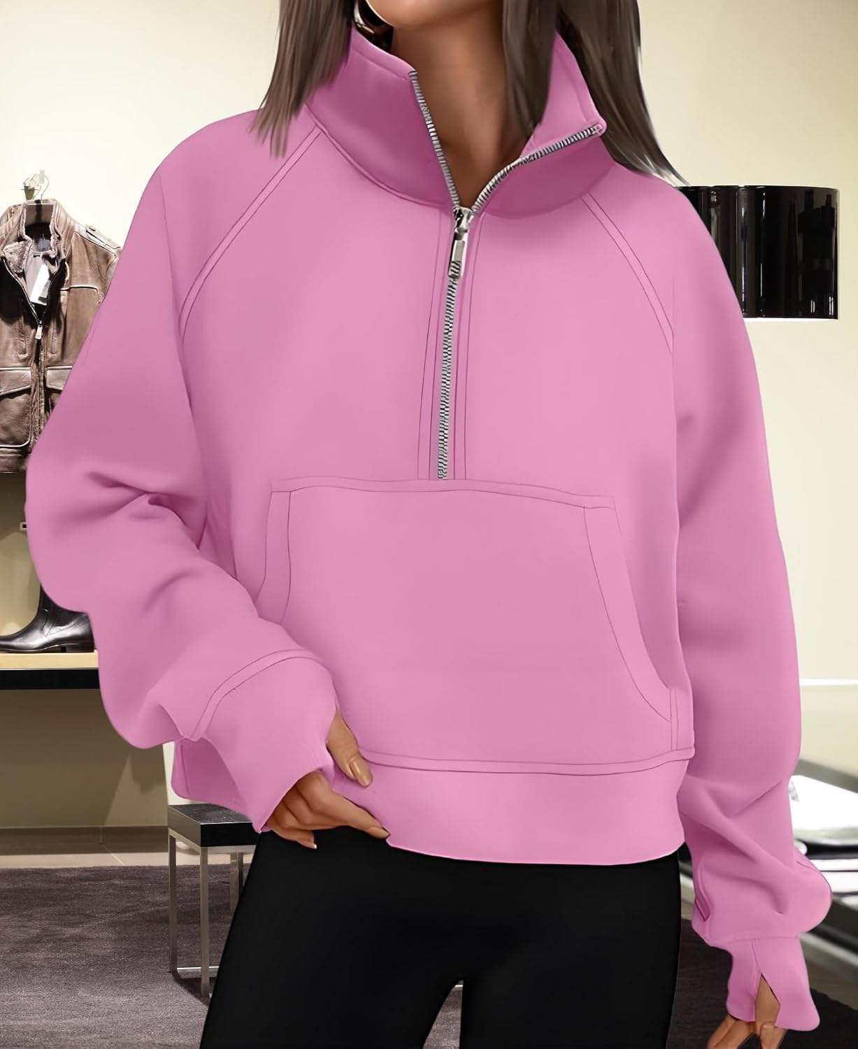 Women's Quarter-Zip Pullover - Fleece Oversized Sweatshirt Casual Fall Fashion Top for Women - Image 2