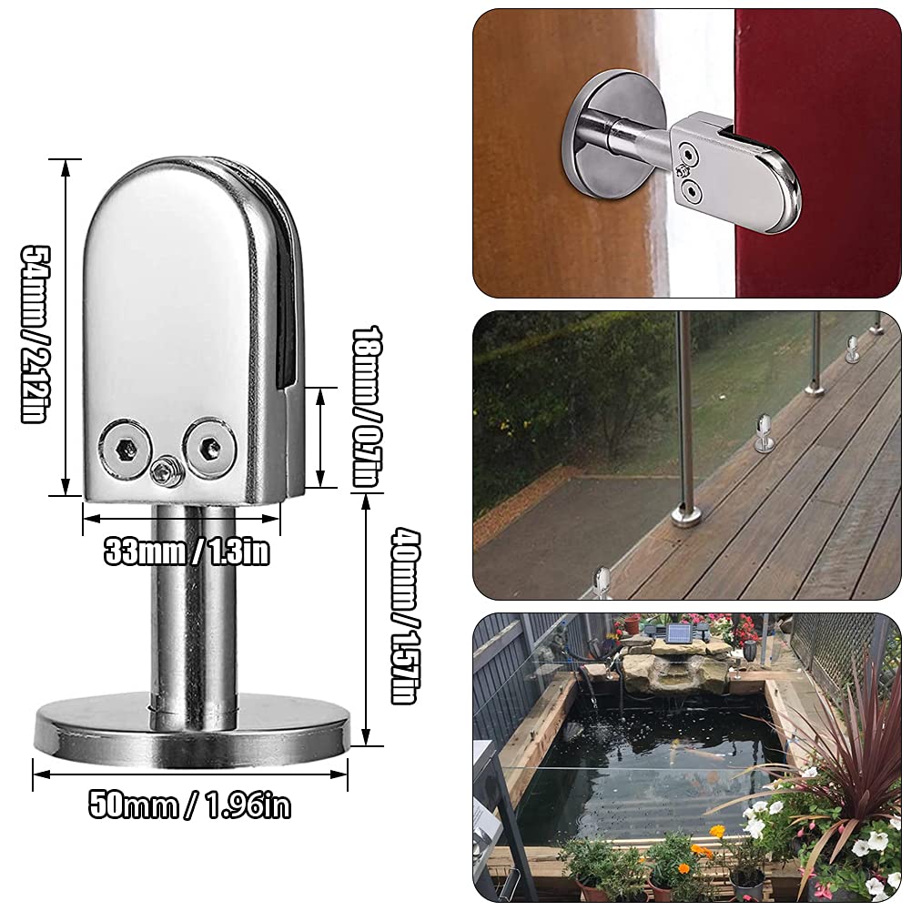 Pince à verre en acier inoxydable, 2 pièces, supports de verre 8 mm, réglable, avec colonne de support inférieure, pour panneaux de verre sans cadre de 5-8 mm