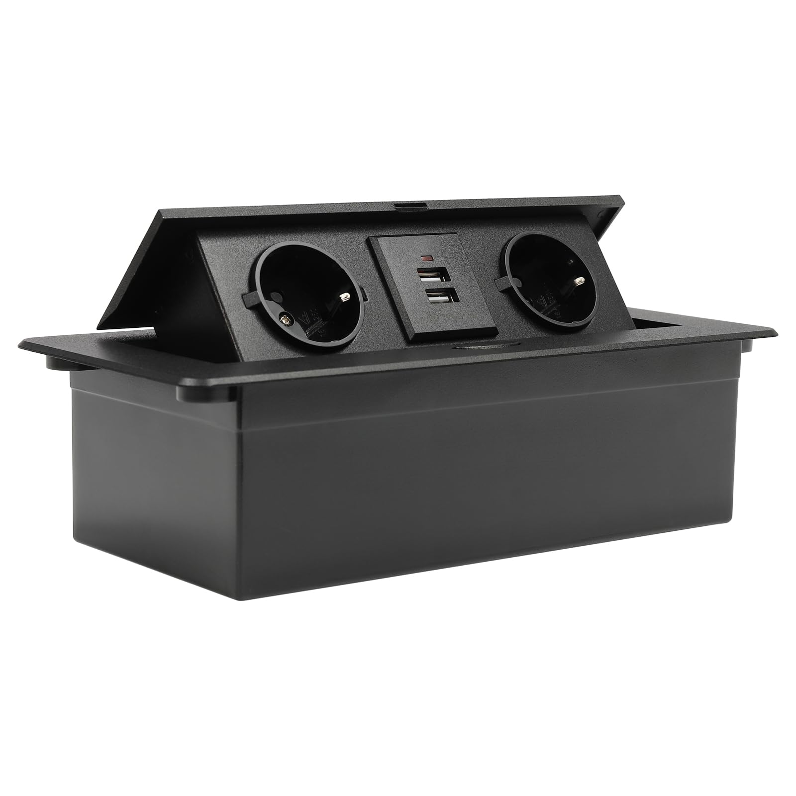 Enchufe empotrable retráctil con 2 puertos USB negro sin cable | Socket Pop Up de mesa, 2 USB y 2 euros, enchufe estándar para encimera