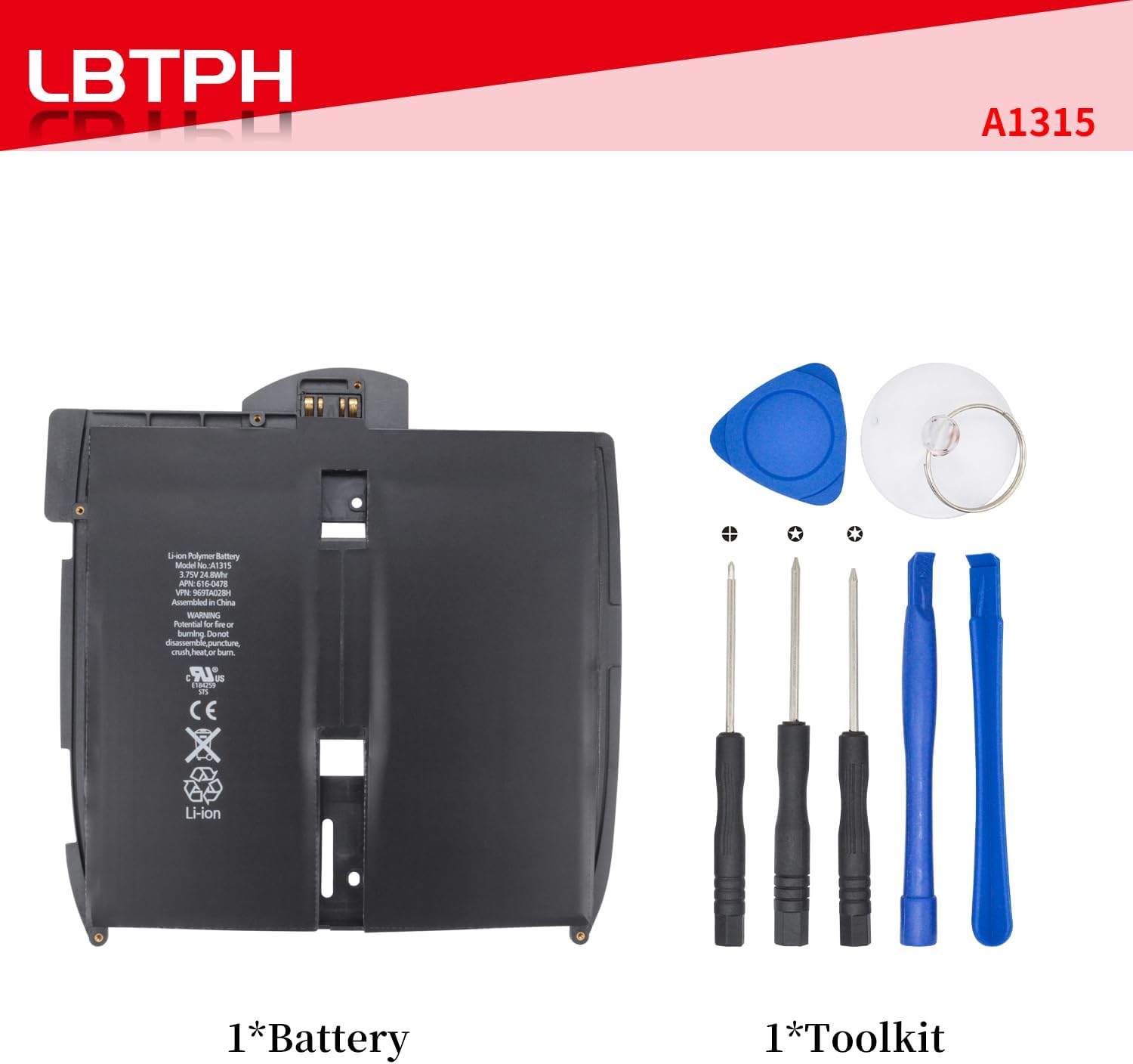 A1315 Tablet Replacement Battery Compatible with for iPad 1 1st Gen Tablet A1315 A1219 A1337 741-0025-A 616-0448 616-0478 969TA028H [ 3.75V 24.8Wh ]