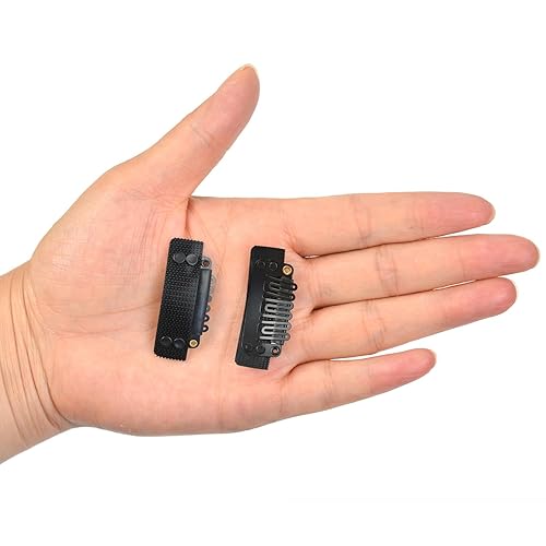 Miniatura 6 de 6 pinzas adhesivas para peluca en forma de U, 1.260 in, 6 dientes, extensiones de cabello para peluca fija, correa resistente al viento (negro)