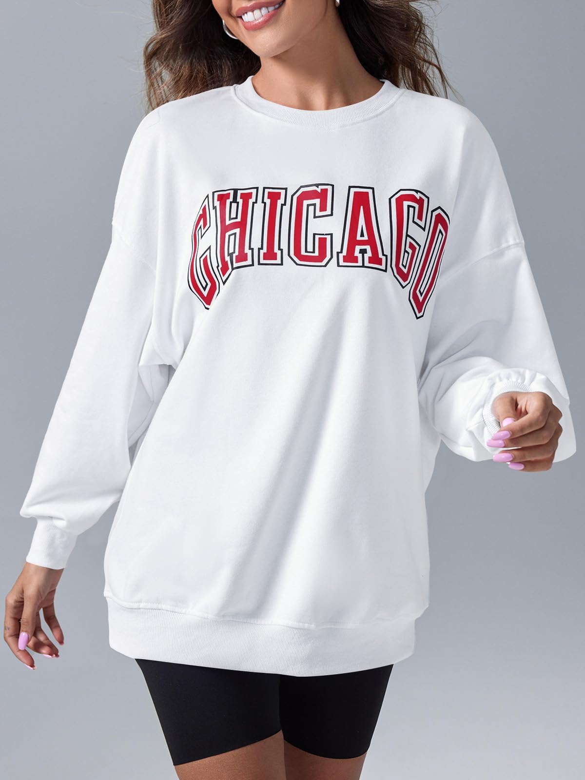 GeGekoko Sudadera de Gran tamaño para Mujer Los Ángeles Vintage Oversized Manga Larga Cuello Redondo Suéter Casual Tops