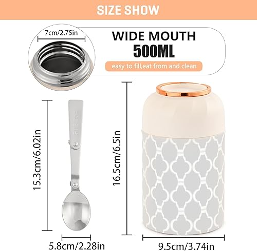 Miniatura 3 de MCHIVER Grey Food Jar with Spoon Stainless Steel Vacuum Insulated Food Container 17 oz Thermos for Hot Food