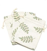 KISSITTY 50 Pack Leaf Printed Cotton Drawstring Bags 3.9x5.5 Inch - Reusable Jewelry Pouches for Easter Wedding Party Favors