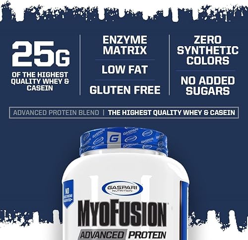 Miniatura 6 de Gaspari Nutrition Myofusion - Proteína avanzada, mezcla de proteínas con proteína de suero de leche, proteína de caseína y proteína aislada, baja en