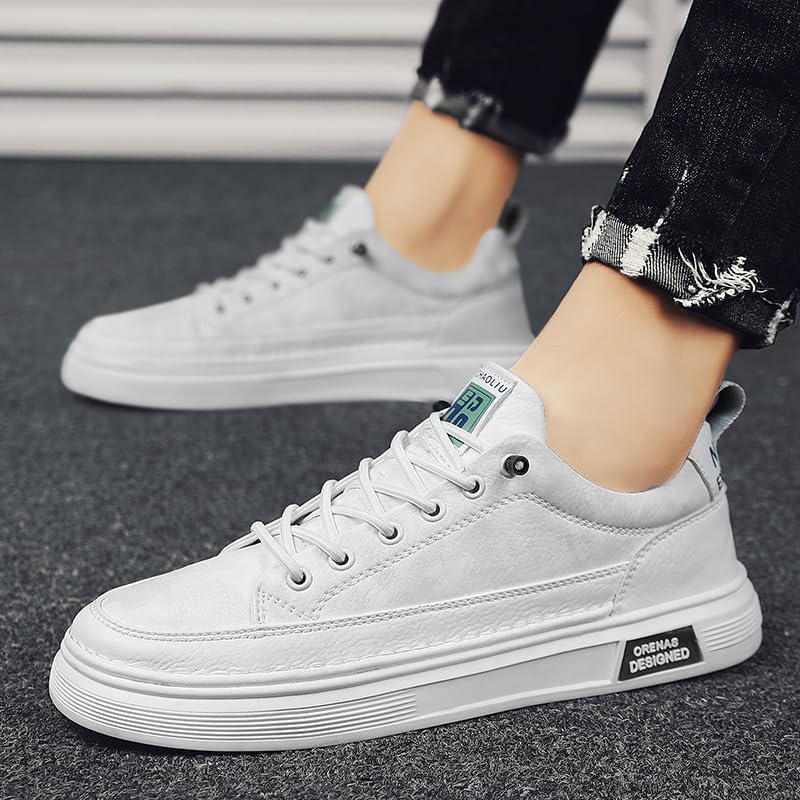 Men's Fashion Sneakers Simple Handmade Low Top Round-Toe Elastic Lace Up Slip on Casual Shoes Comfortable Classic Tennis Shoes