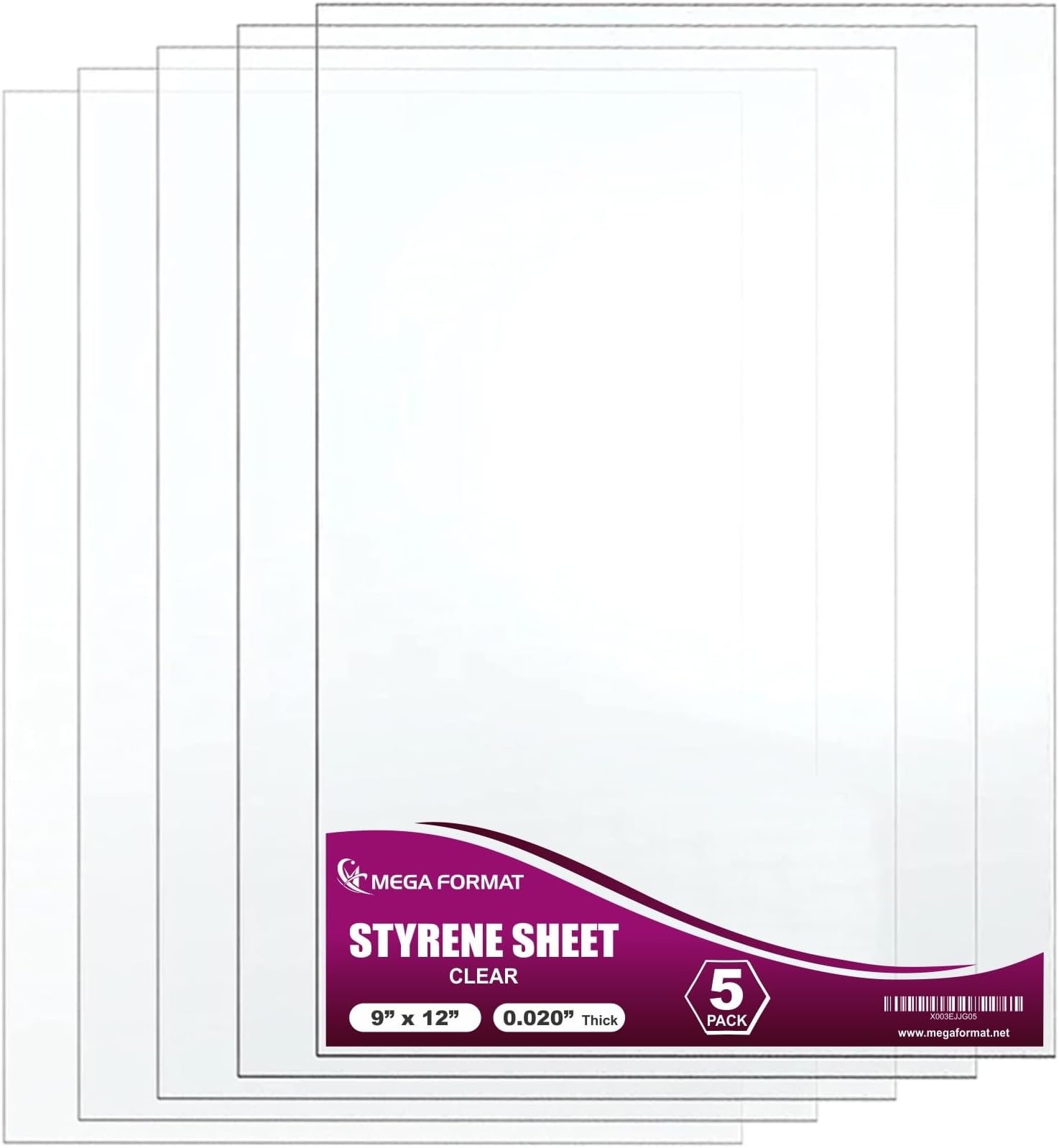 Clear Polystyrene Flexible Plastic Board Sheet 9" x 12" (.020 Thick) Styrene Sheet, Ideal for Modeling Projects, Displays, Plastic Sheets for Crafts, Styrene Sheets Durable Plastic Sheet (5-Pack)