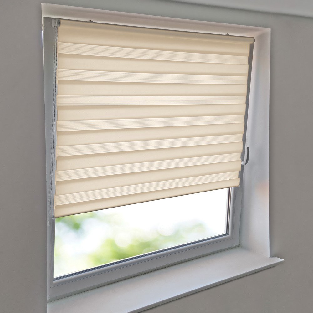Sonnenschutz-HH - Doppelrollo Klemmfix ohne Bohren Vario Seitenzug Duorollo AUSSENMAß Breite 115 x 110 cm Höhe - Creme