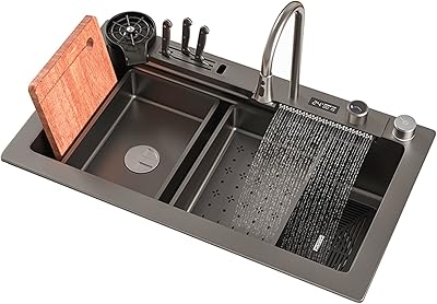 Lavello Da Cucina In Acciaio Inox Nano - 85x50x22 Cm, Con Rubinetti E Sciacquatrice Spray