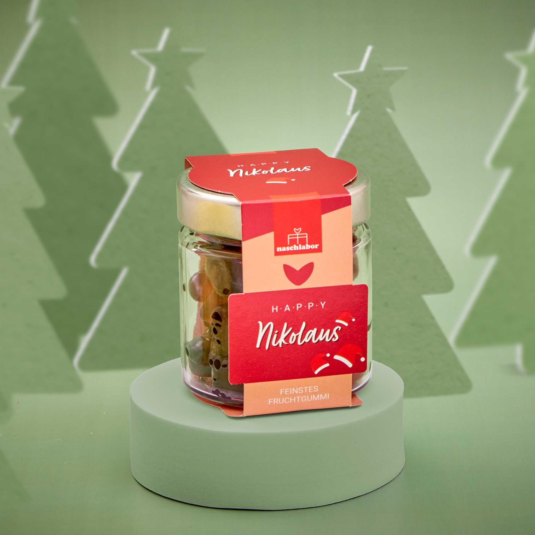 8 Stück Happy Nikolaus Rundglas | Nikolausgeschenk Gummibärchen als Schokoladen-Ersatz | Süßes Geschenk für Weihnachten | Große-Verpackung