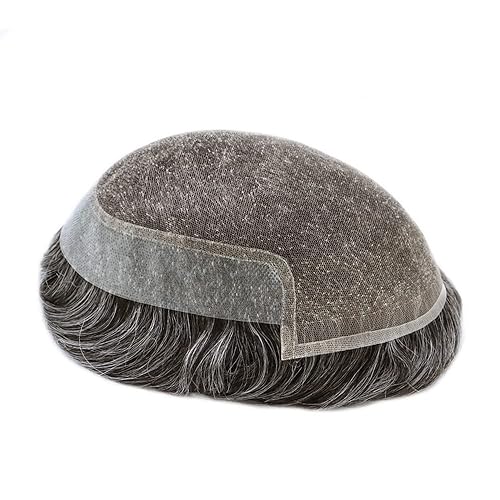 Vista 218 de Mens Toupee Remy sistema de cabello humano para hombres nudo blanqueado tupé pieza de pelo para hombres encaje francés tupé para hombres postizo 7X9