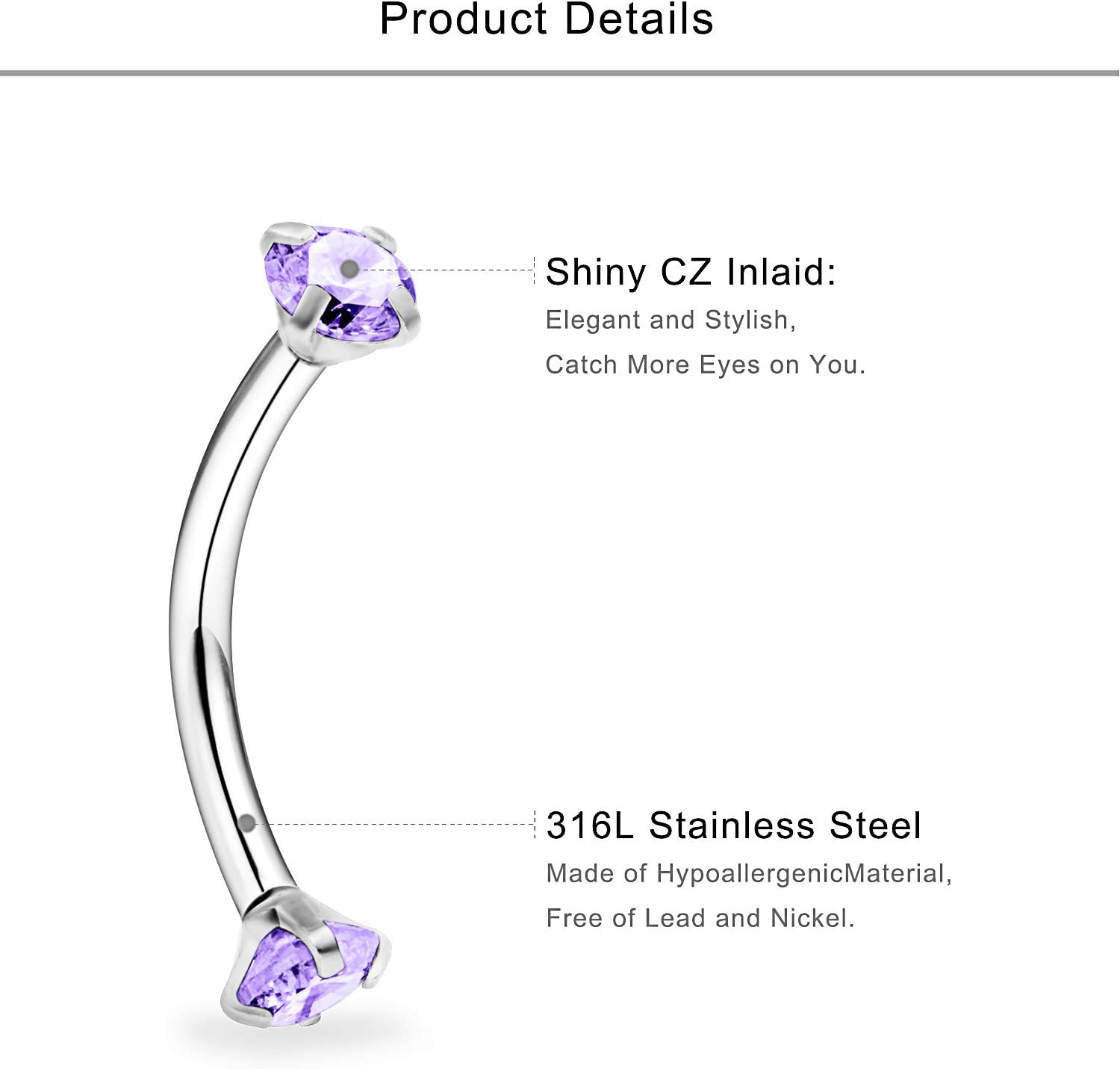 Lcolyoli 12-18 Pcs 16G Surgical Steel Eyebrow Piercing Rings Colorful Diamond CZ Curved Barbell Rook Daith Piercing Body Jewelry for Women Men