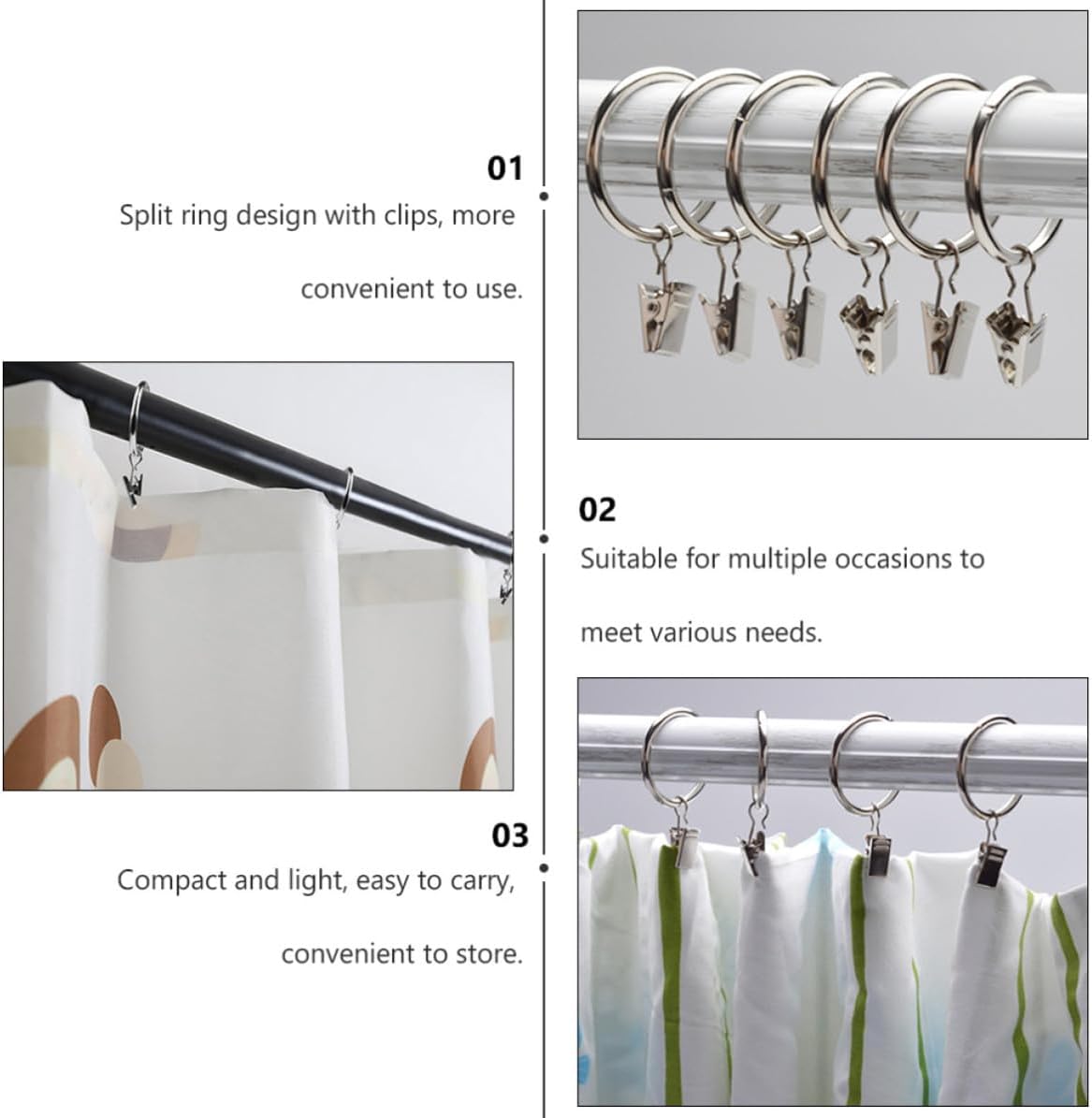Curtain Rings with Clips 36 Pcs Metal Split Ring Set for Drapes