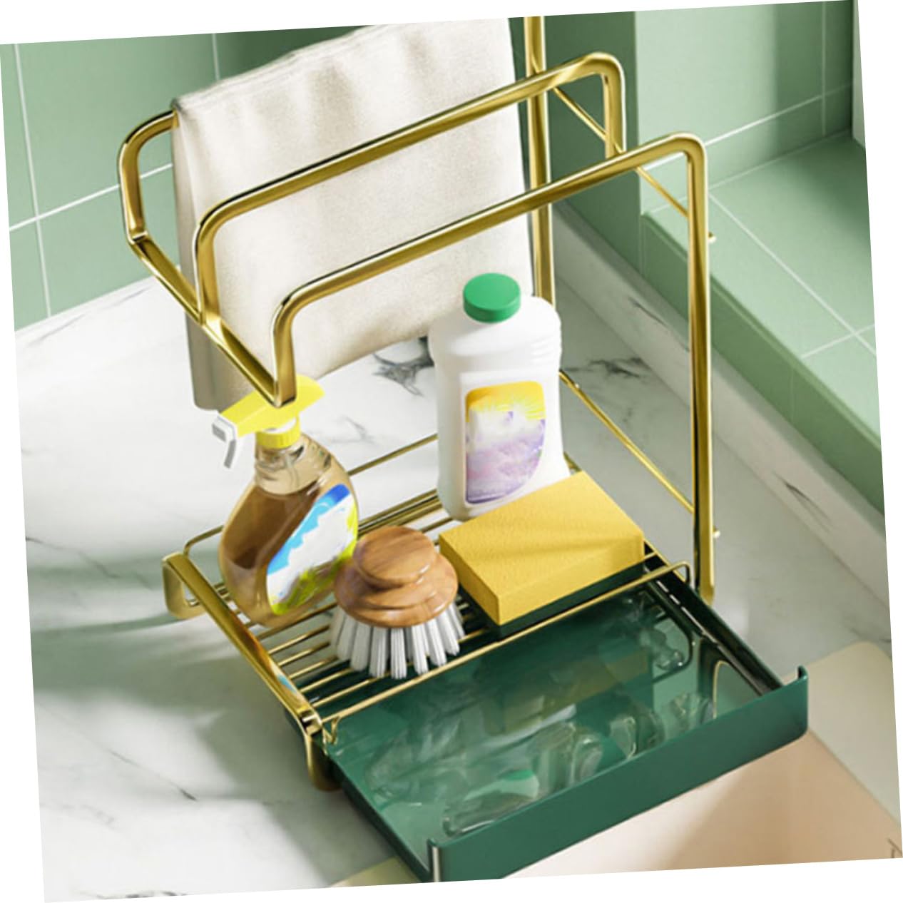 MAGICLULU Porta Spugne Vassoio di Scolo, Supporto da Parete per Cucina, Organizzatore per Utensili da Lavello in Ferro e Plastica Stile Creativo