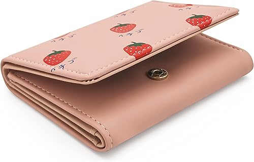 Cartera pequeña y bonita para mujeres y adolescentes cartera de cuero Kawaii Stawberry regalos para hija hermana y amigas rosado Pink Strawberry