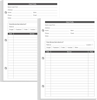(2-Pack) A5 Stylist Binder Insert Cards - 3-Hole Client Profile for Hair Stylist, Salon, Spa, 200 Sheets Business Data Client Cards, 5.8''×8.3''