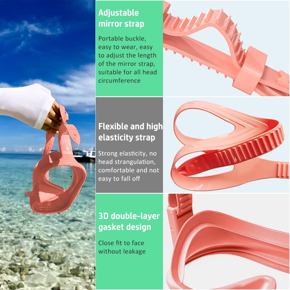 NARUTOO Snorkel Set Adults, Fashionable Macaron Colors Frameless Snorkeling Mask, Ultra Wide View Anti-Fog Snorkel Mask Set, Portable Professional Diving Snorkeling Set