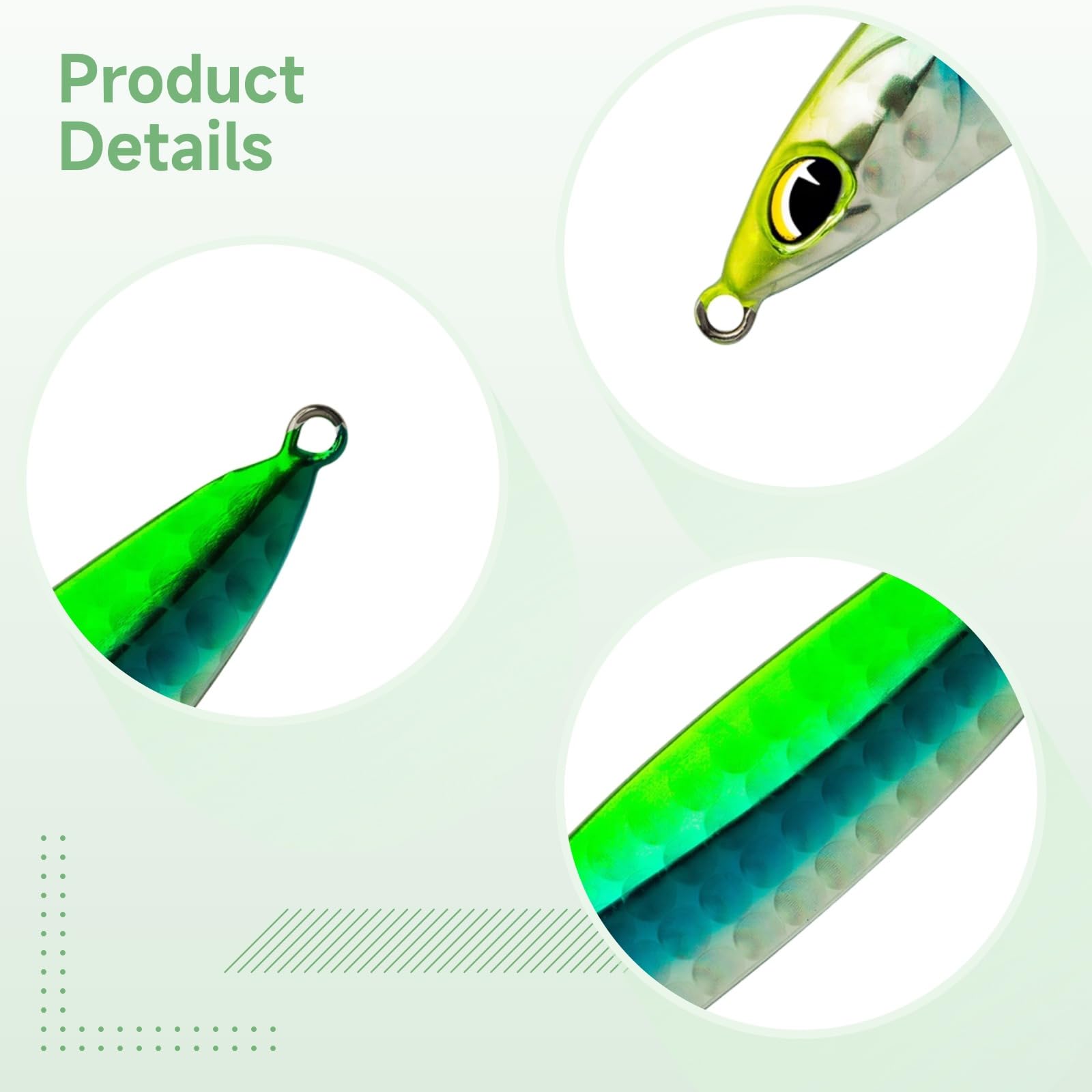 Lot de 3 leurres de pêche 16 g, jigs à Strass pour Eau salée, Design Feuille de Saule, coulée Rapide, Lancers lointains, leurres-cuillers métal, hameçon métal, Finition Vert Lumineux, pour pêche en